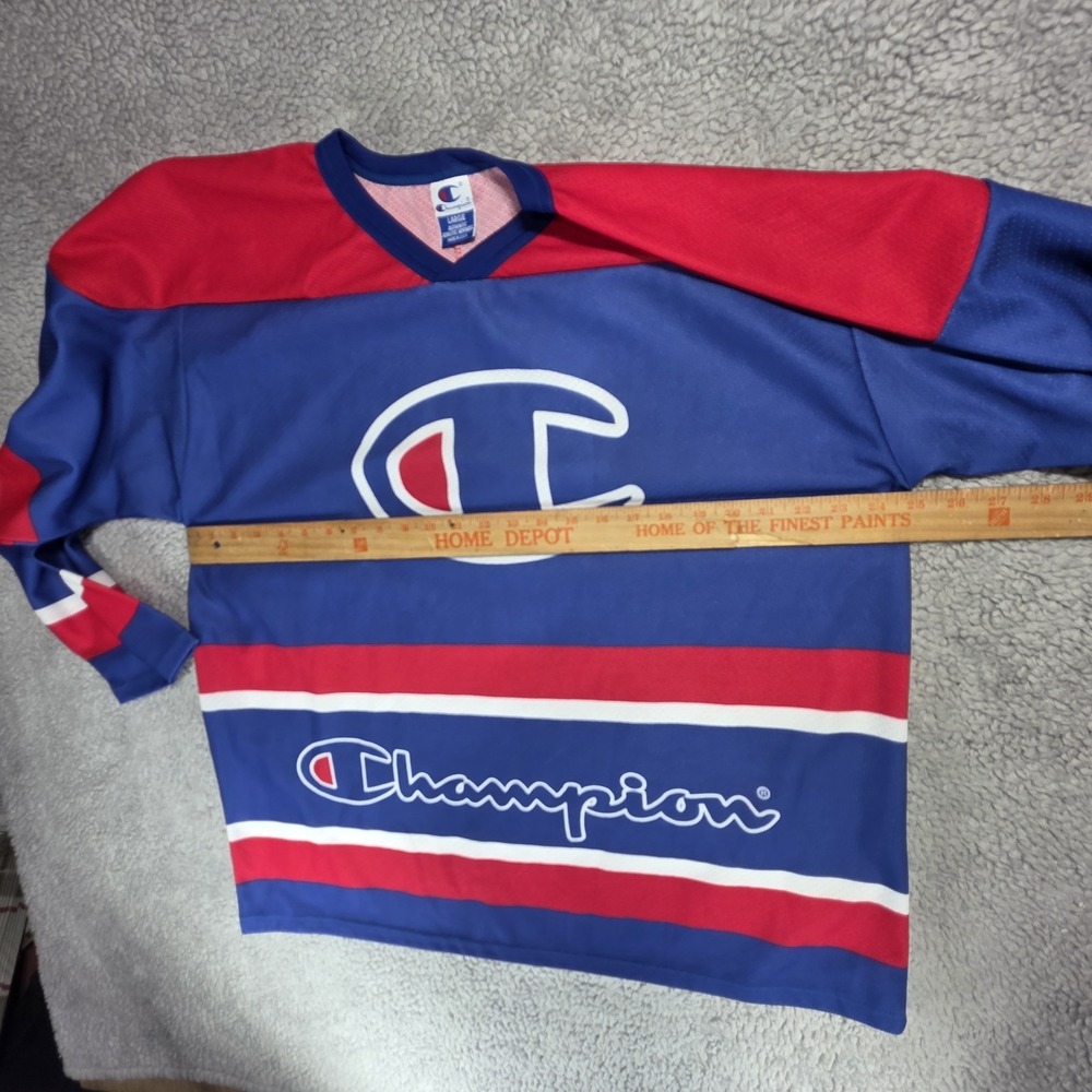Vintage Champion Big Logo Hockey Jersey 90s Throwback Size Large‎ - Picture 15 of 16